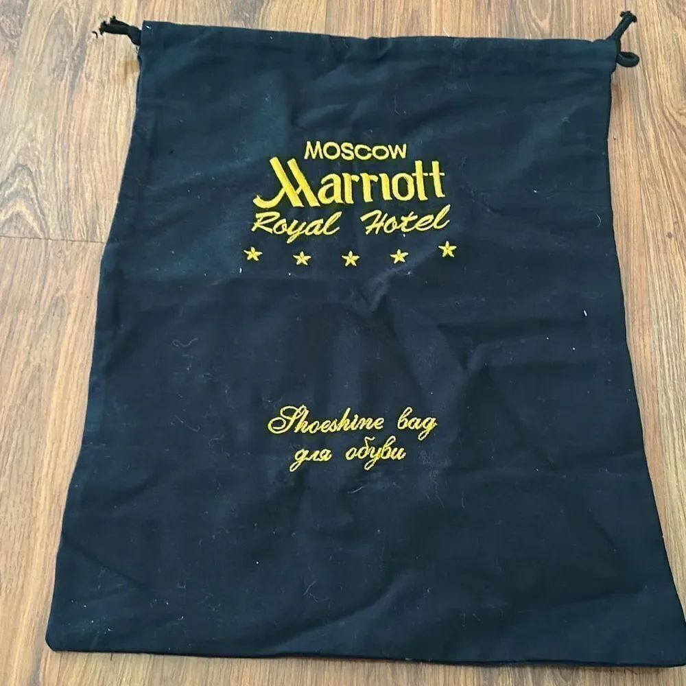 Vintage Moscow Marriott Royal Hotel five star navy and gold medium shoe bag